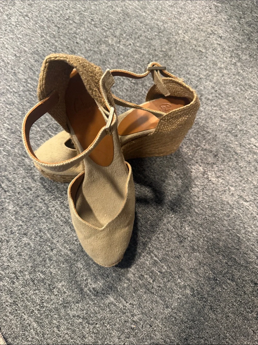Castaner Womens Tan Espadrille Wedge Sandals with Ankle Strap size 38